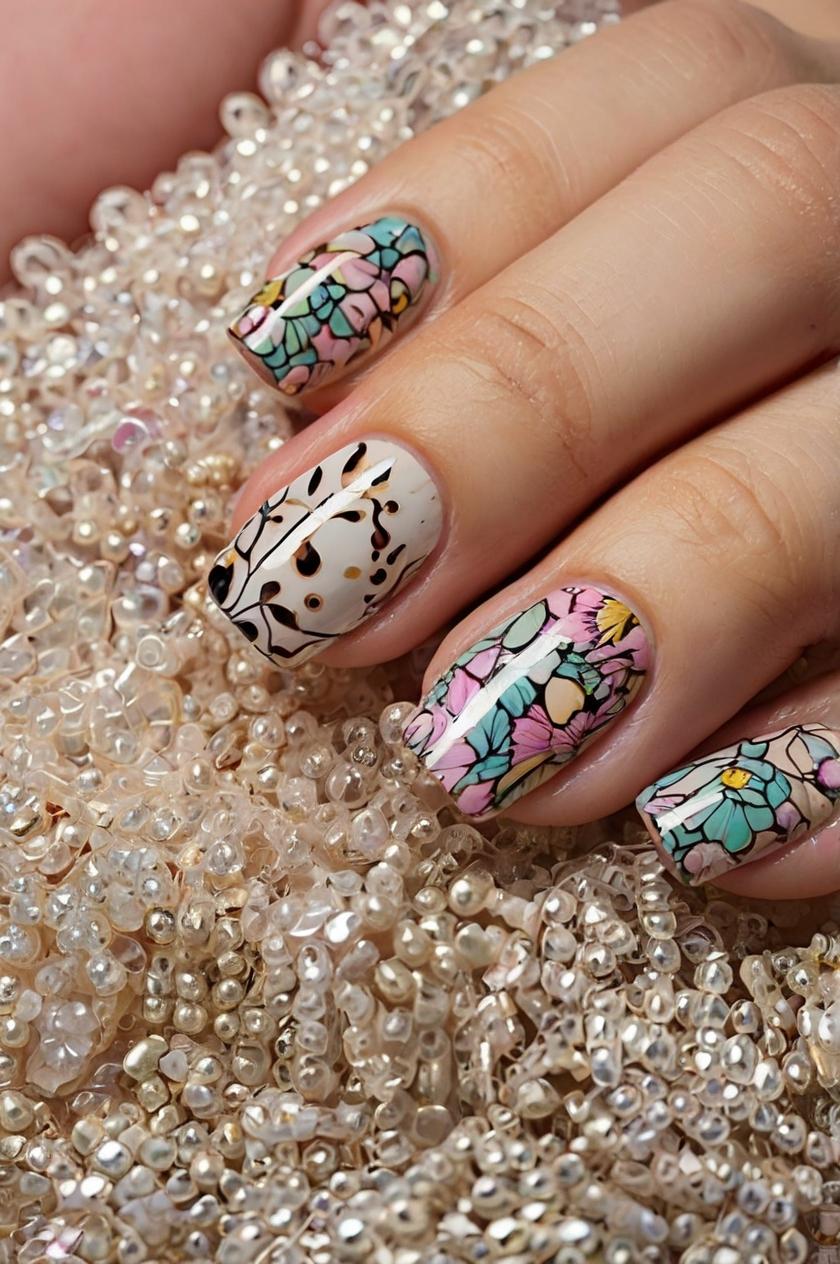 Stained glass floral nails